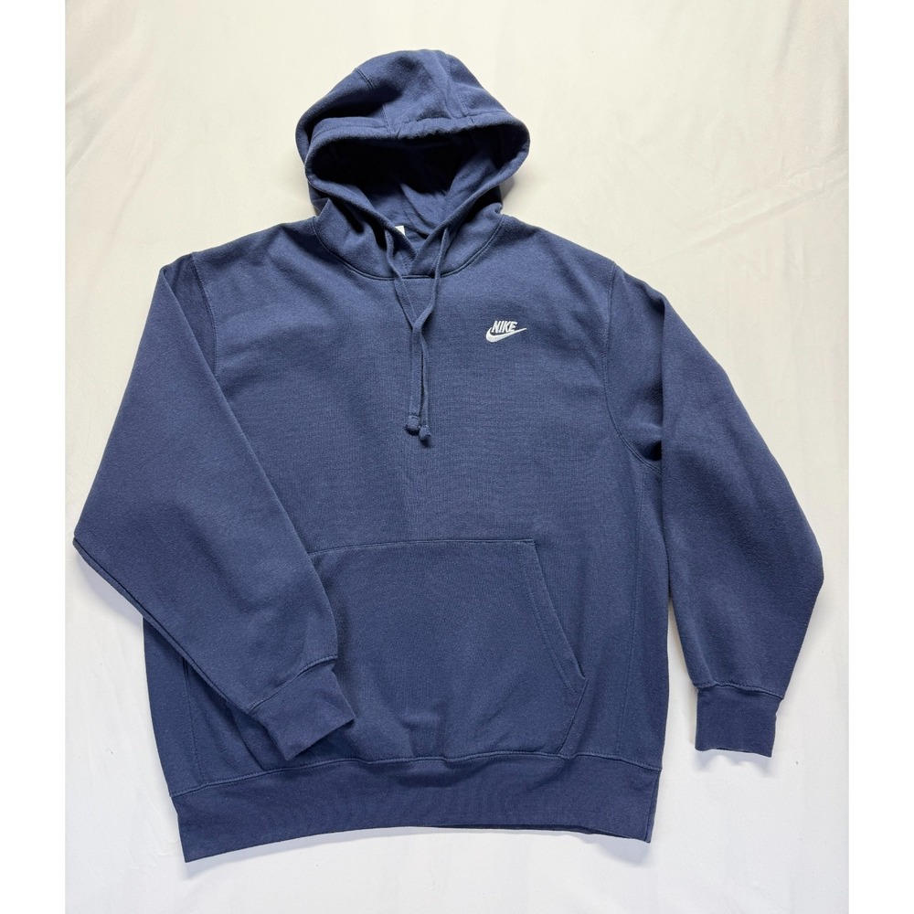 Nike Sportswear Club Fleece Hoodie Mens XL Midnight Navy White Lined Swoosh Logo